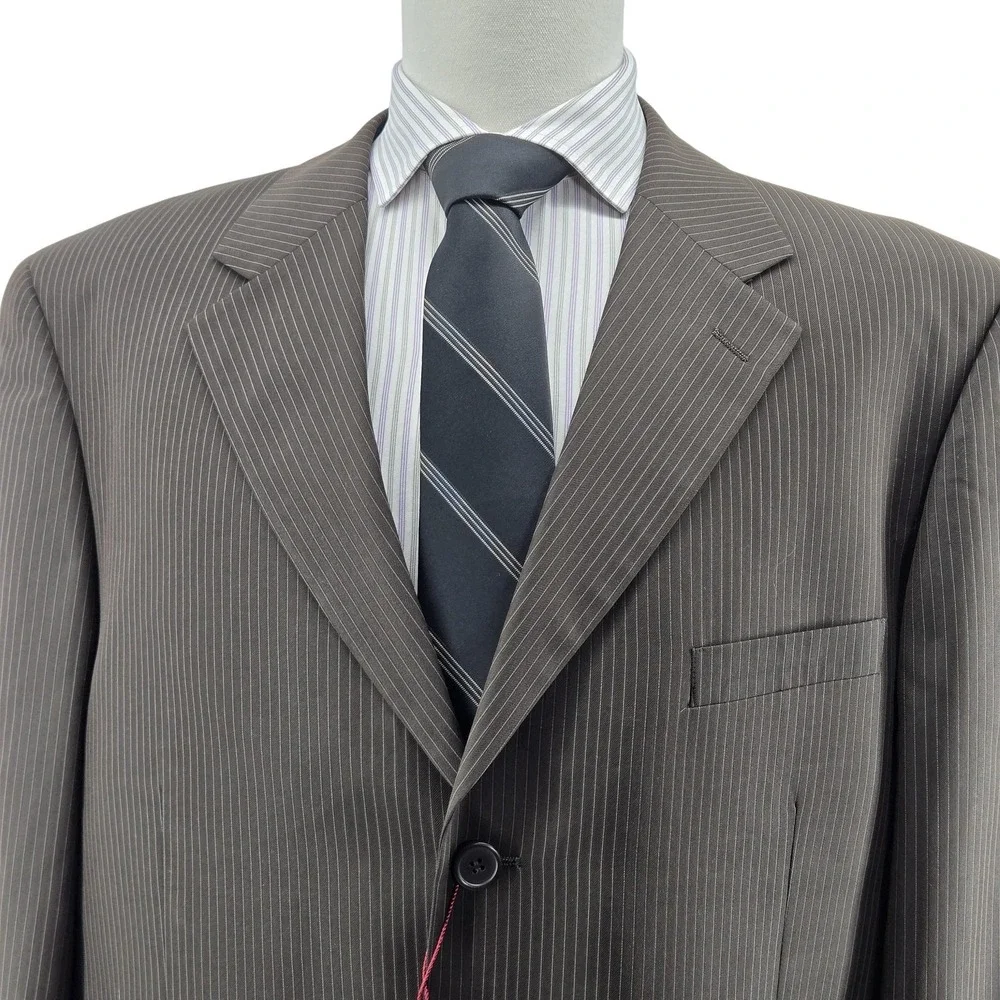 Carlo Lusso Suit Jacket Mens 48L Brown Striped Polyester Rayon 3 Button